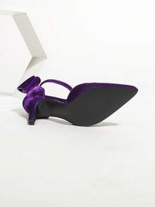 Women's Purple Satin Bow Pointed Toe Strap High Heel Shoes, Spring/Autumn - Purple - View 7