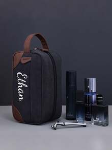 Customized Toiletry Bag For Husband, Father Or Son - Men's Large Capacity PU Leather Travel Toiletry Storage Bag; Customizable Name, Suitable For Birthday, Father's Day, Anniversary, Wedding And Groomsmen Gifts; Ideal Gift For Him, Thoughtful Present, Travel Essential. - Multicolor - View 3