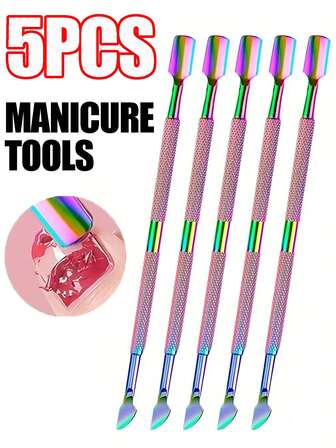 5pcs/3pcs/1pc Stainless Steel Double-Head Nail Removal Tools, Nail Steel Pushers, Dead Skin Pushers, Nail Planers, Double-Head Nail Tools, Nail Auxiliary Tools, Multi-Functional Nail Removal Rods