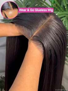 5*5 Wear And Go Natural Black Long 8-34 Inch Wig Human Frontal Hair 13x4 HD Lace Front Wigs 200% Density Brazilian Virgin Pre Cut Lace Human Frontal Hair Straight Wig Pre Plucked With Baby Hair Blended Hair For Women Daily Party Christmas Use - Natural & Black - View 2