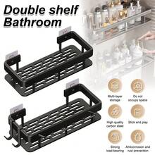 Badregal mit Doppelstock, minimalistisches Design passt zu verschiedenen Badstilen (modern, klassisch), wasserfestes Material widersteht Feuchtigkeit im Bad, leicht zu transportieren zwischen Räumen, ideal für Familien & Singles, beliebtes Organisationszubehör für Bad - Schwarz - Übersicht 1