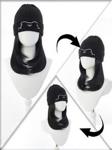 合成假发帽 可爱假发帽，帽子接发 直发黑色假发帽 带合成发片 女士女孩冬季 - 冷棕色/棕色/黑色 - 彩色 - 查看 6