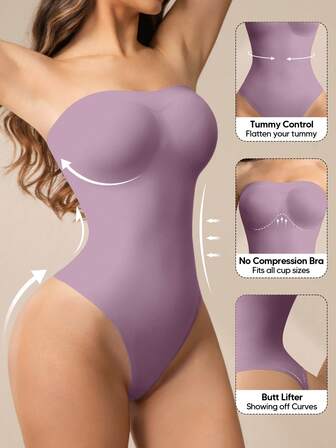 TAKUSUN Body de mujer con efecto reductor de abdomen, unicolor, sin tirantes, con diseño triangular