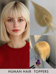 Women's Real Human Hair Bangs Wig, Elegant Straight Hair, Gold Clip-In Hair Extensions, Seamless Wig, 360° 3D Upgraded, Middle Part Silk Base, High-Quality Real Human Hair Wig, Comfortable And Breathable, Suitable For Parties, Daily Wear, Halloween Costumes - Nhiều màu - Xem 33