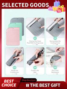 1pc Silicone Heat Resistant Mat, Hair Straightener Heating Pad, Curling Iron Insulation Pad, Styling Tool Cushion, Heat Resistant Mat For Hair Straightener And Curling Iron, Hair Styling Pad And Heat Insulation Mat,Makeup Bag,Travel Essential - Multicolor - View 5