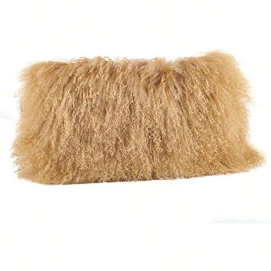 SARO LIFESTYLE Almohada de Lana de Piel de Cordero mongol, , , 1, 1(Dorado 12" x 20") - Multicolor - Ver 1