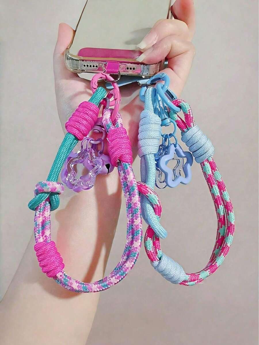 1PC Dual-Purpose Dual Color Mobile Phone Lanyard Short For Women's Wrists, Short For Thumbs, Dual-Purpose Adjustable Braided Lanyard For Outdoor Travel, Mountaineering, Travel, Anti Throw Lifting Chain Strap, Mobile Phone Case Pendant, Small Lanyard New Design, Comes With A Pad Gift, Suitable For Mothers, Family, Friends' Birthdays - Various Colors - View 1