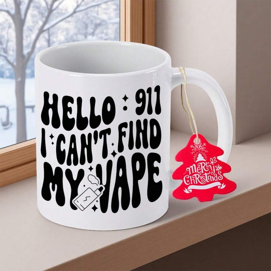 Funny 911 Vaping Humor Ceramic Mug - 11oz/350ml Coffee Cup With -Slip Base & Vaping-Themed Design, Hand Wash Only, Perfect Gift For Christmas, Birthdays, Teachers, Neighbors - Novelty Gift For Vapers - Red - View 1