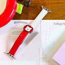 Versatile Cartoon Puppy & Apple Decorative Watch Band, Contrast Color, Compatible With Apple Watch Series 1/2/3/4/5/6/7/8/9/10/SE/Ultra, Christmas Outfit, Holiday Gift - Red and White - View 10