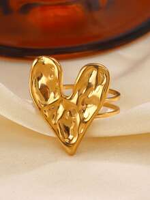 1pc 18K Gold Plated Stainless Steel Fashion Heart Shaped Ring, Suitable For Women's Daily Wear, Valentine's Day, Dates And Holidays - Multicolor - View 2