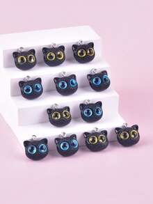 12 件各式可爱甜甜圈、猫和动物形状树脂珠宝吊坠、耳环、项链配饰，适合女士 DIY 珠宝制作 - 彩色 - 查看 3