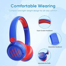 儿童无线耳机，74/85dB，可折叠，高清立体声，含3.5mm耳机线，男女皆宜，可用于学习和娱乐