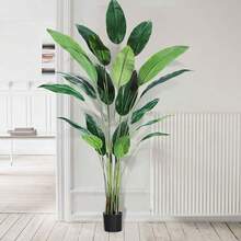 Planta artificial de ave del paraíso, palmera tropical falsa de 2,1 m con hojas en maceta, perfecta para decoración moderna de hogar, interior y exterior, oficina. - Verde - Ver 2