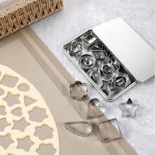 30pcs Stainless Steel Mini Cookie Cutter Set - Stainless Steel Metal Stamps In Star, Flower, Round, Heart, Square, Triangle, Oval, Teardrop Geometric Shapes, Mini Mousse Rings For Cookies And Pastries, Valentine's Day, Birthday Cake DIY Baking Tools, With Iron Box Storage - Silver - View 10