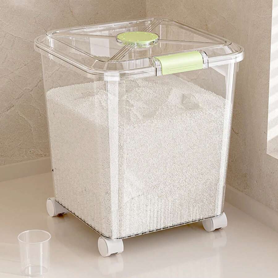 Contenitore per riso sigillato, multispecificazione, scatola di stoccaggio del riso, protezione dagli insetti, contenitore per mangimi per animali, organizer da cucina - verde-14,5 kg - Visualizzare 1