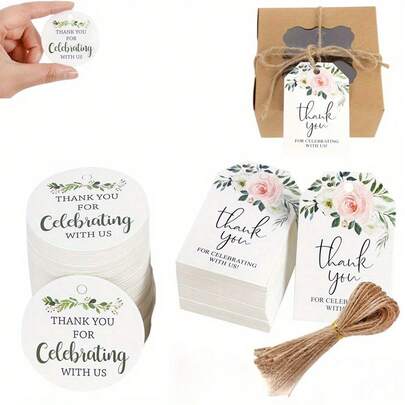 50PCS Thank You Gift Tag Green Leaves Floral Paper Card Hang Tags Flower Thank You Small Card Gift Bag Decoration Card Party Supplies Card Green Leaves Flower Paper Tag Card Wedding Decoration Present Gift Bags Boxes Packaging Supplies DIY Crafts