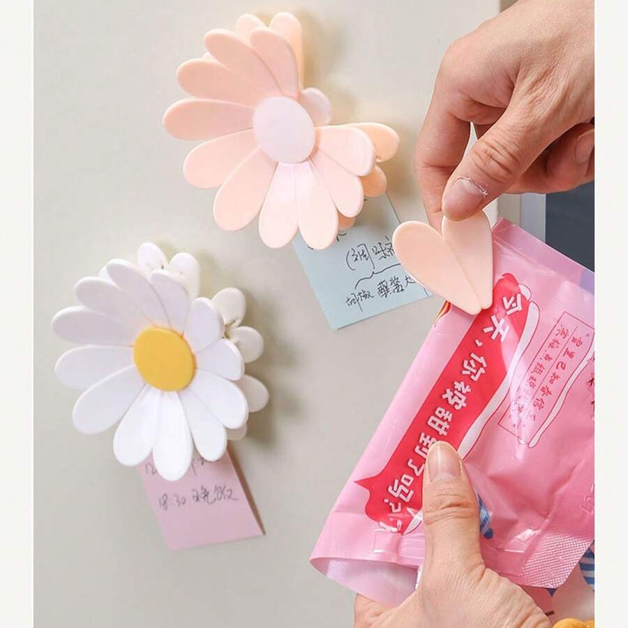 1 Set Personalized Daisy Petal Design Food Bag Clips, 3D Magnetic Sealing Clips, Refrigerator Magnets - Multicolor - View 1
