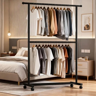 Vrijstaand wasrek, inklapbaar wasrek met één stang, kledinghanger voor binnen in de slaapkamer, eenvoudig verplaatsbaar wasrek