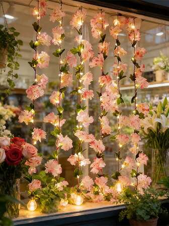 1 st Sakura-ljusslinga med gröna blad, LED-lampor för uteplats, för vägghängning, bröllop, fest och heminredning - batteridriven (batterier ingår ej)