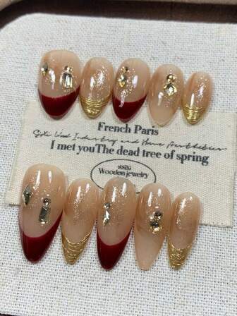 New Red French-Style Nail Art, Autumn/Winter, Brightening, Handmade Premium Nail Accessories