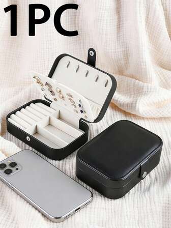 1pc Jewelry Storage Box, Jewelry Display Case, PU Leather Jewelry Organizer Box, Waterproof Jewelry Storage Box, Elegant Jewelry Box, Suitable For Earrings, Rings, Necklaces, Bracelets, Cosmetic Bag, Women's Gift, Travel Essentials, Travel Accessories, Travel Bag, Back To School Supplies, Jewelry Box