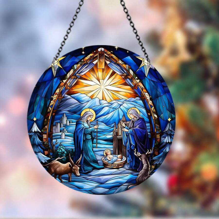 Atrapasoles de Navidad para ventanas, árbol de Navidad, Papá Noel, atrapasoles de Navidad, adornos colgantes de Navidad, adornos para árbol de Navidad (2, Natividad de Navidad 1) - Natividad de Navidad 2 - Ver 1