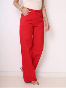 Wide Leg Jeans For Women, High Waist, Thick Fabric, Good Quality - Đỏ - Xem 4