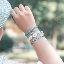 Pulseras de cuerda con onda brillante y elegante, pulseras trenzadas con cuentas de concha puka, joyas hechas a mano, regalos de joyería bohemia de Pascua lindos para mujeres - Azul - Ver 6