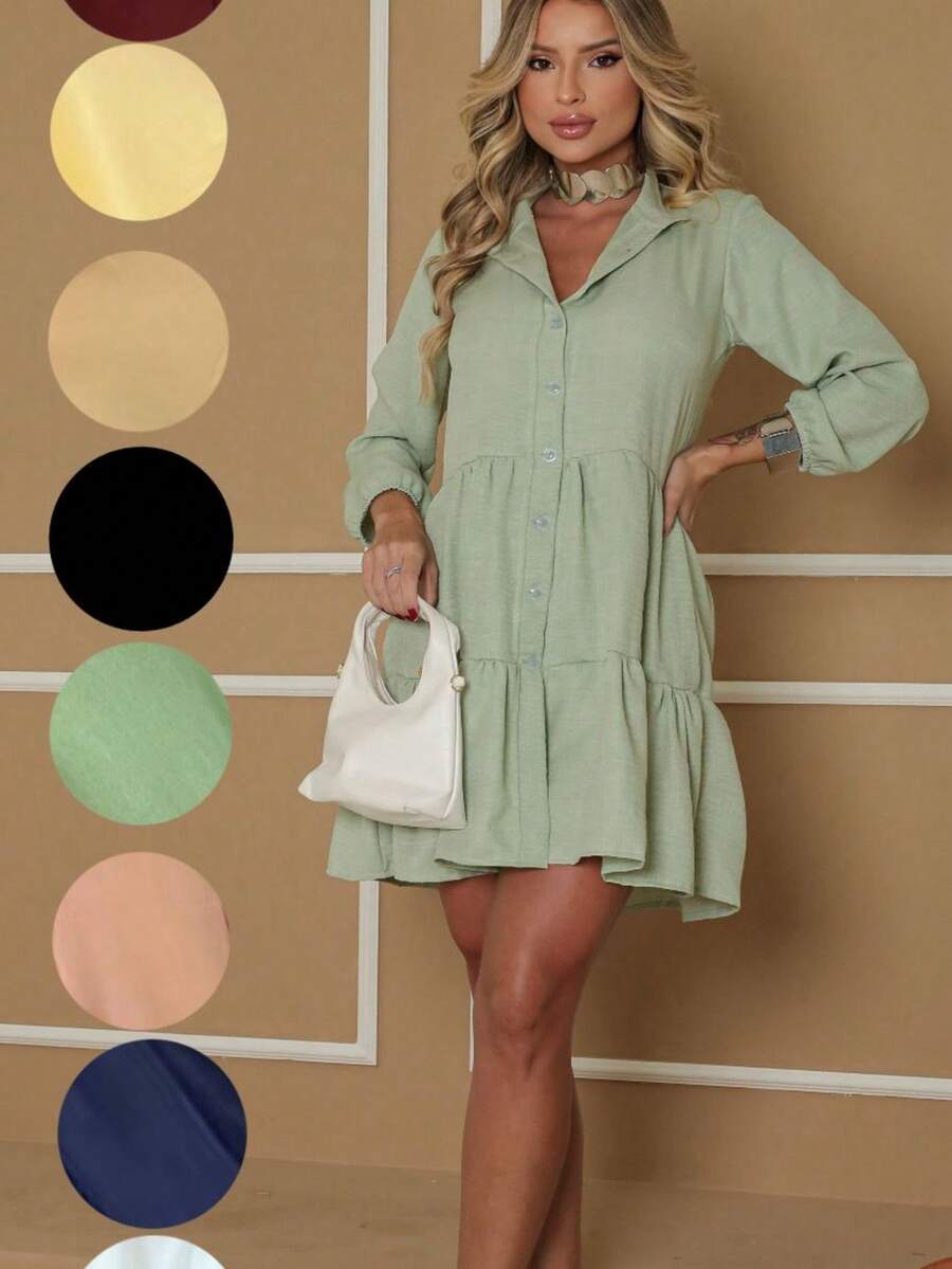 Charmize Duna Linen 2-Tier Dress For Women – One Size - Mint Green - View 1