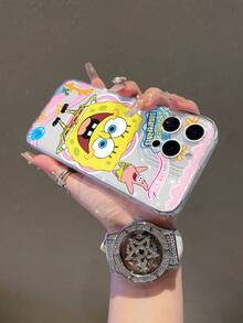 SpongeBob SquarePants 1pc Transparent Space Case Cartoon SpongeBob Jellyfish Pattern Shockproof Phone Case Cover Compatible With Samsung/Apple 17/16/15/14/13/12/11 Pro Max/12 Pro/14 Plus Etc. - Multicolor - View 4