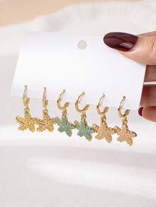 3pairs Elegant Versatile Fashionable Summer Vacation Style European & American New Metallic Gold Starfish, Sea Shell, Sea Life Series Women Earrings Set, Suitable For Daily Commute, Beach Vacation, Party, Refined Jewelry Gift, Stylish Campus Items, Perfect For Best Friends - 3 Pairs Of Earrings Set - View 13