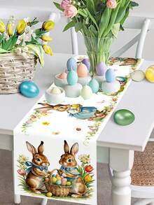 1 pieza Lindo Conejito Camino de Mesa de Pascua, con Diseño de Canasta de Pascua con Conejito, 35*180cm Estilo Granja de Poliéster Camino de Mesa de Pascua, Decoración del Hogar de Pascua 2026, Decoración de Mesa de Cocina y Comedor, Decoración Festiva de Primavera - Multicolor - Ver 7