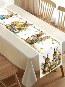 1 pieza Lindo Conejito Camino de Mesa de Pascua, con Diseño de Canasta de Pascua con Conejito, 35*180cm Estilo Granja de Poliéster Camino de Mesa de Pascua, Decoración del Hogar de Pascua 2026, Decoración de Mesa de Cocina y Comedor, Decoración Festiva de Primavera - Multicolor - Ver 6