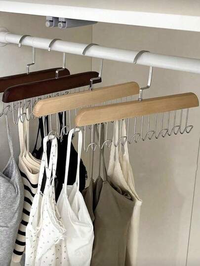 360° Rotating Wooden Clothes Hanger With 8 Hooks, Space-Saving Storage For Bras, Vests, Underwear, Scarves, Hats, Ties, Etc.