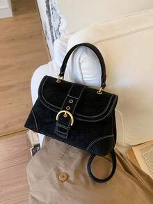 Niche Design Vintage PU Women's Handbag, Fashionable Structured Crossbody Bag With Adjustable Long Shoulder Strap, Buckle And Eyelet Hardware, Suitable For Daily Commute, Shopping, Dating, Casual Versatile Shoulder Bag - Multicolor - View 14