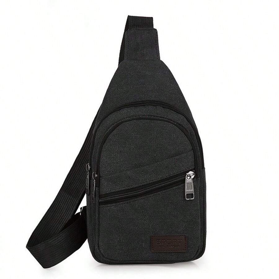 New European And American Men's Chest Bag, Canvas Bag, Diagonal Cross Bag, Shoulder Bag, Chest Small Backpack, Casual Waist Bag,Crossbody Sling Backpack Sling Bag Travel Hiking Chest Bag Daypack (Black),Crossbody Bags For Women Men Sling Bag Backpack Casual Chest Bag With Convertible Shoulder Strap,Large Crossbody Fanny Pack With 3-Zipper Pockets,Gifts For Enjoy Sports Festival Workout Traveling Running Casual Hands-Free Wallets Waist Pack Phone Bag Carrying All Phones - 黑色 - 查看 1