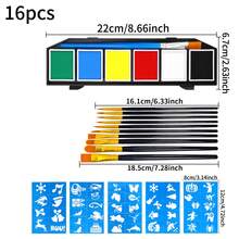 opeth 22件套水溶性人体彩绘套装，包含6种颜色的颜料、11支画笔、5张贴纸，适用于生日派对、化装舞会、各种派对妆容和人体彩绘，水溶性配方，易于清洗，不刺激皮肤。 - 彩色 - 查看 12