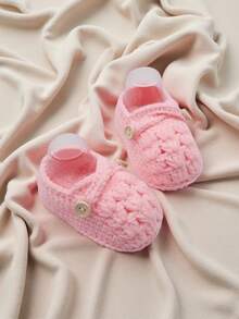 Handmade Knitted Infant Leg Warmers, Indoor Prewalker Shoes - Pink - View 4