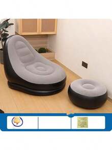 加厚充气沙发床，便携式充气休闲沙发椅及脚凳套装，户外可折叠天鹅绒躺椅沙发带脚凳，午睡沙发带脚凳