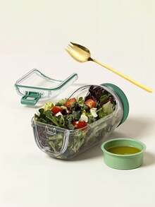 1pc Salad Container, Side-Open, Leak-Proof Lid - Microwave, Dishwasher, Fridge - Sealed Salad Bowl With Dressing Container, Stackable Design, Suitable For Meal Prep, Lunch, Dinner, Office And Travel - Multicolor - View 2