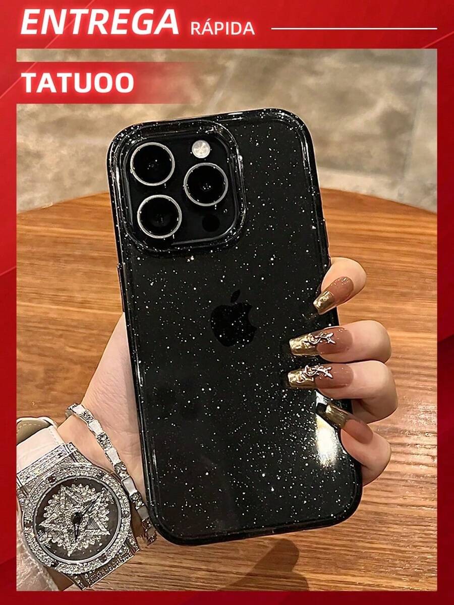 1 Piece Glitter Clear Phone Case, Drop-Proof And Durable, Compatible With Apple 16/16Pro/16Plus/16ProMax - 透黑色 - 查看 1