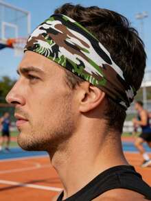 1pc Fashionable Camouflage Men's Headband, Wide Front Narrow Back Woven Sports Hair Band, Quick-Dry Sweatband, Suitable For Outdoor Running, Cycling, Basketball, Football, Tennis, Badminton And Other Sports - Multicolor - View 10