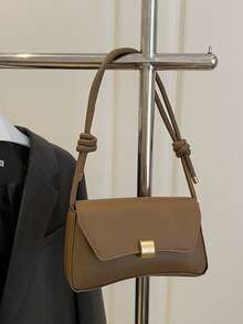 محفظة معدنية عصرية للنساء، لون أحادي من جلد البولي يوريثان - بني داكن - مشاهدة 9