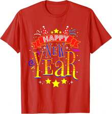 Happy New Year Design Unisex-Adults New Year's Eve 2026 T-Shirt Black/White/Red/Grey Autumn Letter Pattern 100% Cotton T-Shirt For Women - 220g Soft Touch, 1pcs Daily Outfit Essential​ - 紅色 - 查看 1