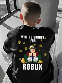 男童休闲趣味印花圆领短袖T恤，夏季 - 黑色 - 查看 1