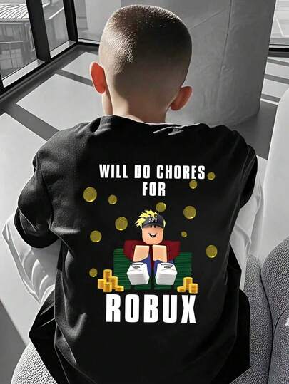 Camiseta de manga corta con cuello redondo y estampado divertido para niños, casual de verano