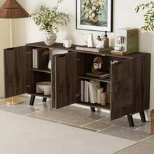 Modern Sideboard With 4 Cups In Dunkler Holzmaserung, 160.5 X 35.5 X 78 Cm – Praktisches Design Für Wohnzimmer, Schlafzimmer Und Esszimmer - Coffee Brown - View 4