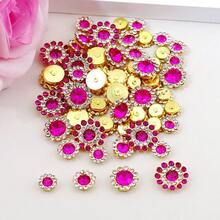 8mm, 10mm, 12mm, 14mm, 50 piezas/paquete, Cristales de Rhinestone redondos con forma de flor y base dorada DIY para coser o pegar, Lentejuelas brillantes, Decoraciones para ropa, bolsos, zapatos, manualidades, adornos DIY.