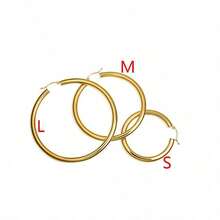 3对女士不锈钢粗环耳环，18K镀金时尚精致粗环耳环，实心管状金耳环套装（3对 - S/M/L） - 金黃色 - 查看 4