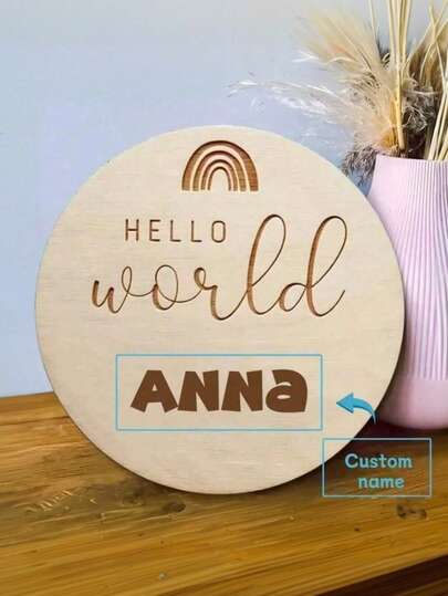 Customized "Hello World" Wooden Birth Announcement Plaque - Personalized Children's Name Plate, Customized Children's Milestone And Gender Reveal Card, Perfect Gift For Christmas And Thanksgiving, Made Of Natural Wood, Suitable For New Parents And Teenagers, Gift For Expectant Mothers, Newborn Welcome Sign. Note: Due To The Wooden Material, The Texture And Color May Vary Slightly.